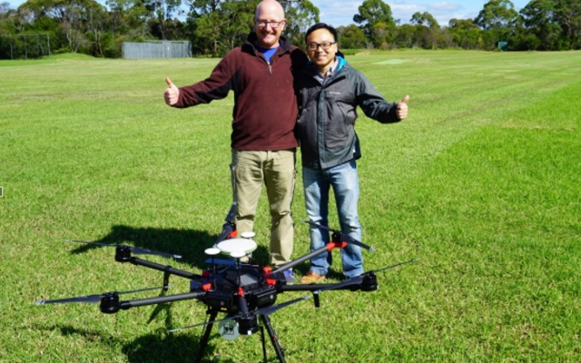 Linke & Linke's James Linke and CIES’s Dr Johnson Xuesong Shen with the 3D mapping drone.