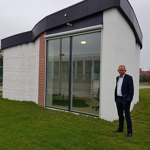 Figure 1. The prototype of first 3D printed house in Europe that complies with European construction code (Courtesy of COBOD and Mr Henrik Lund-Nielsn, CEO)